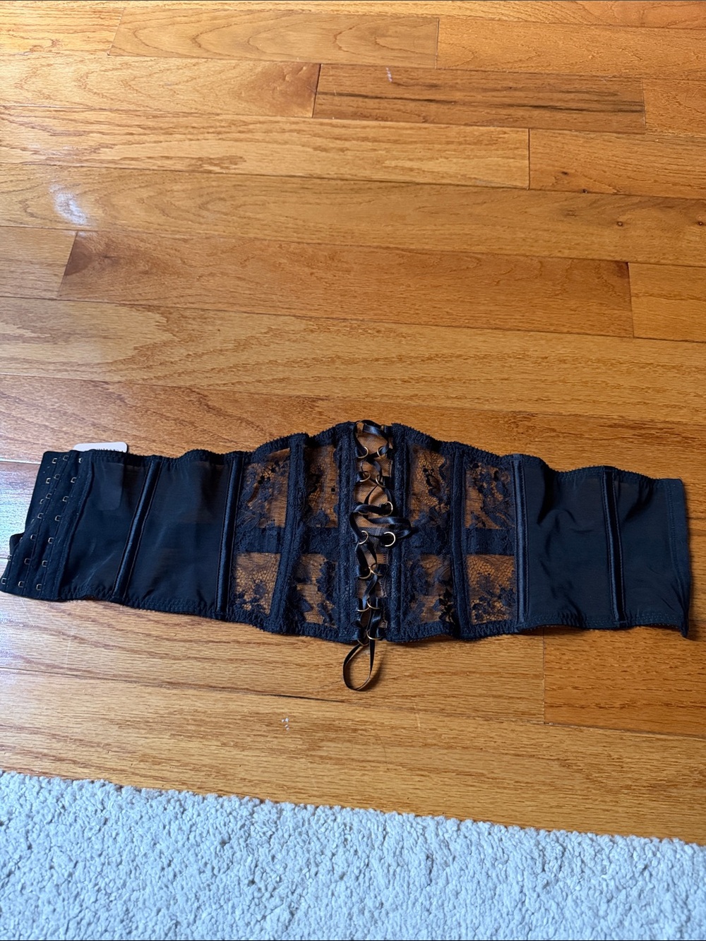 Black Lace Corset Waist Cincher with Hook & Eye Back